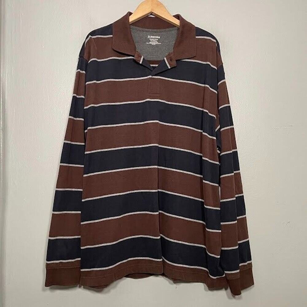 90s Y2K Brown Wide Stripe Polo Shirt Rugby Preppy Academia Mens Size XLT Tall